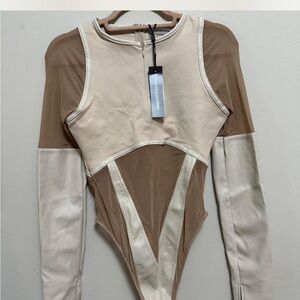 Maniere De Voir Cream Sheer Jumpsuit